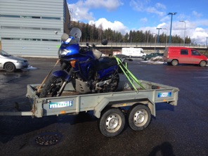 From Helsinki to home on a trailer because of snow